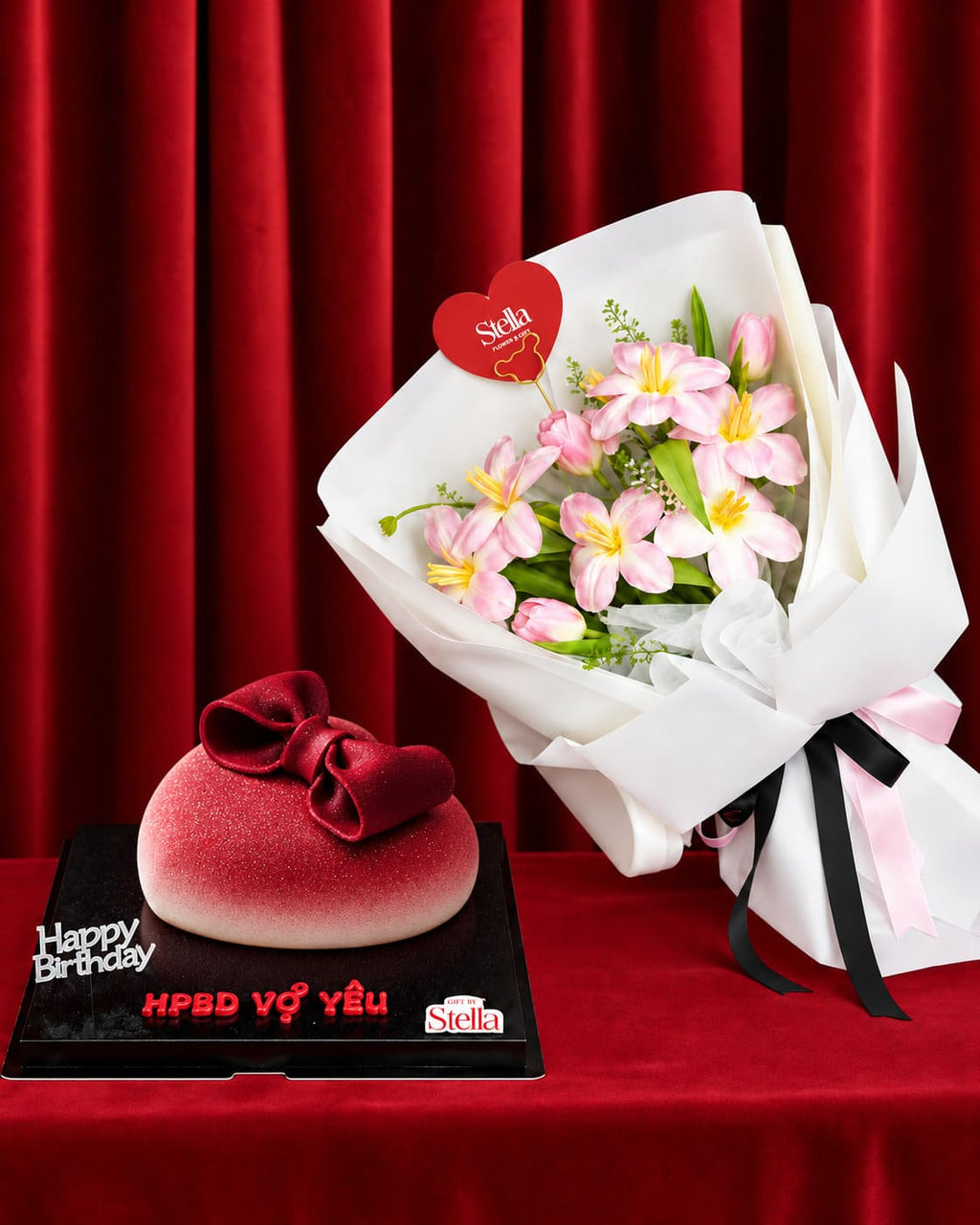 Combo Bánh tim + tulip 10 bông
