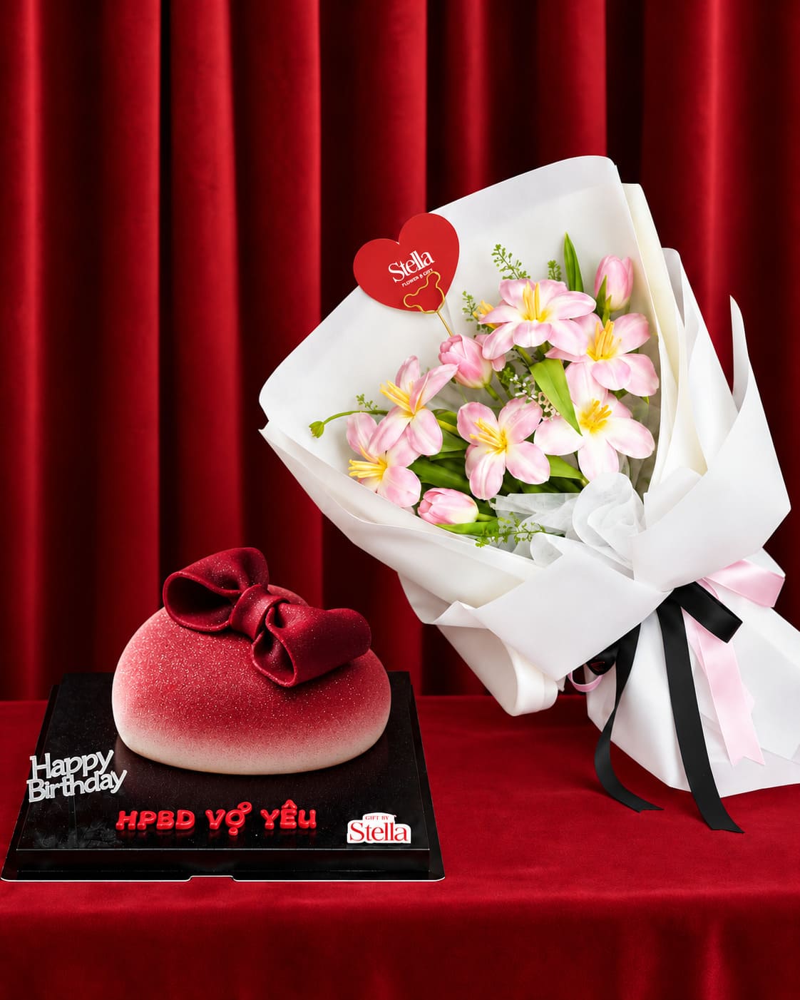 Combo Bánh tim + tulip 10 bông