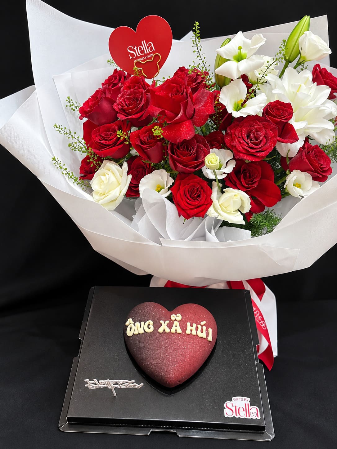 Hoa Mix tone trắng đỏ